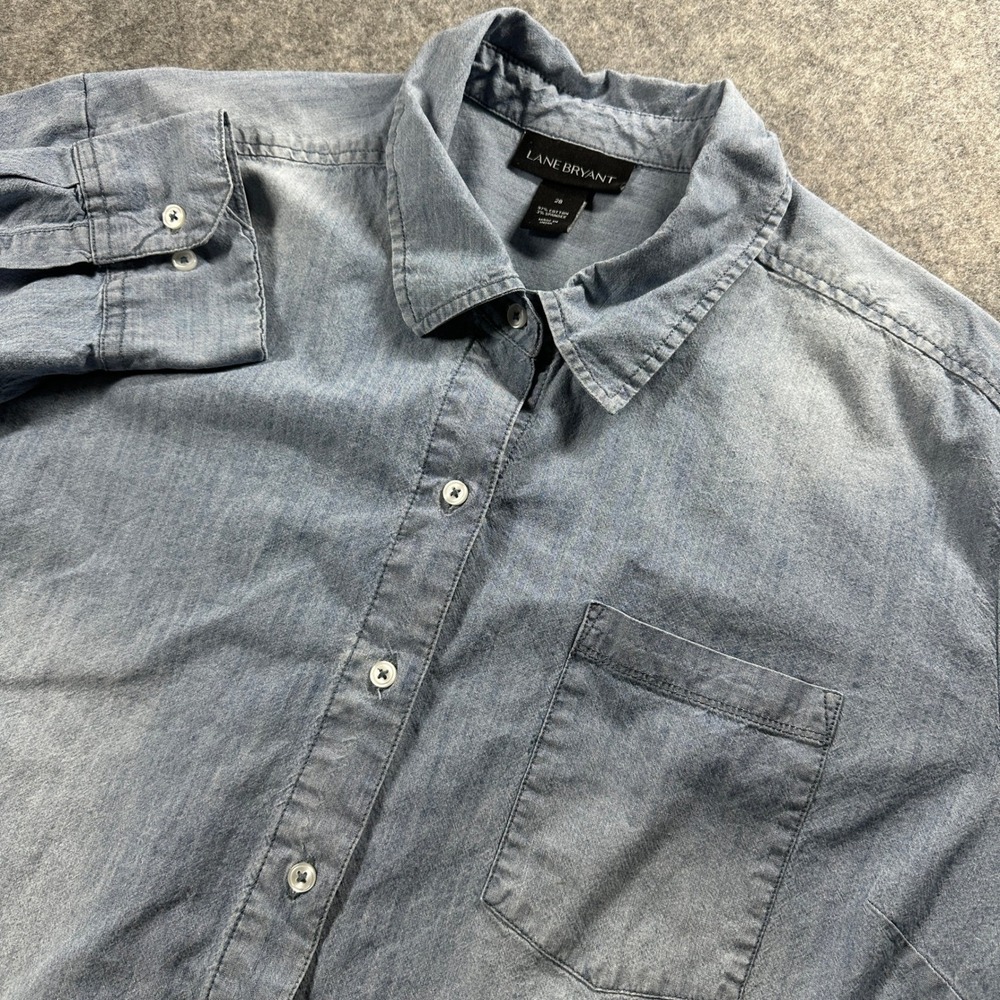 Lane Bryant Button Up Denim Shirt Women 28 Blue Long Sleeve Stretch Cotton